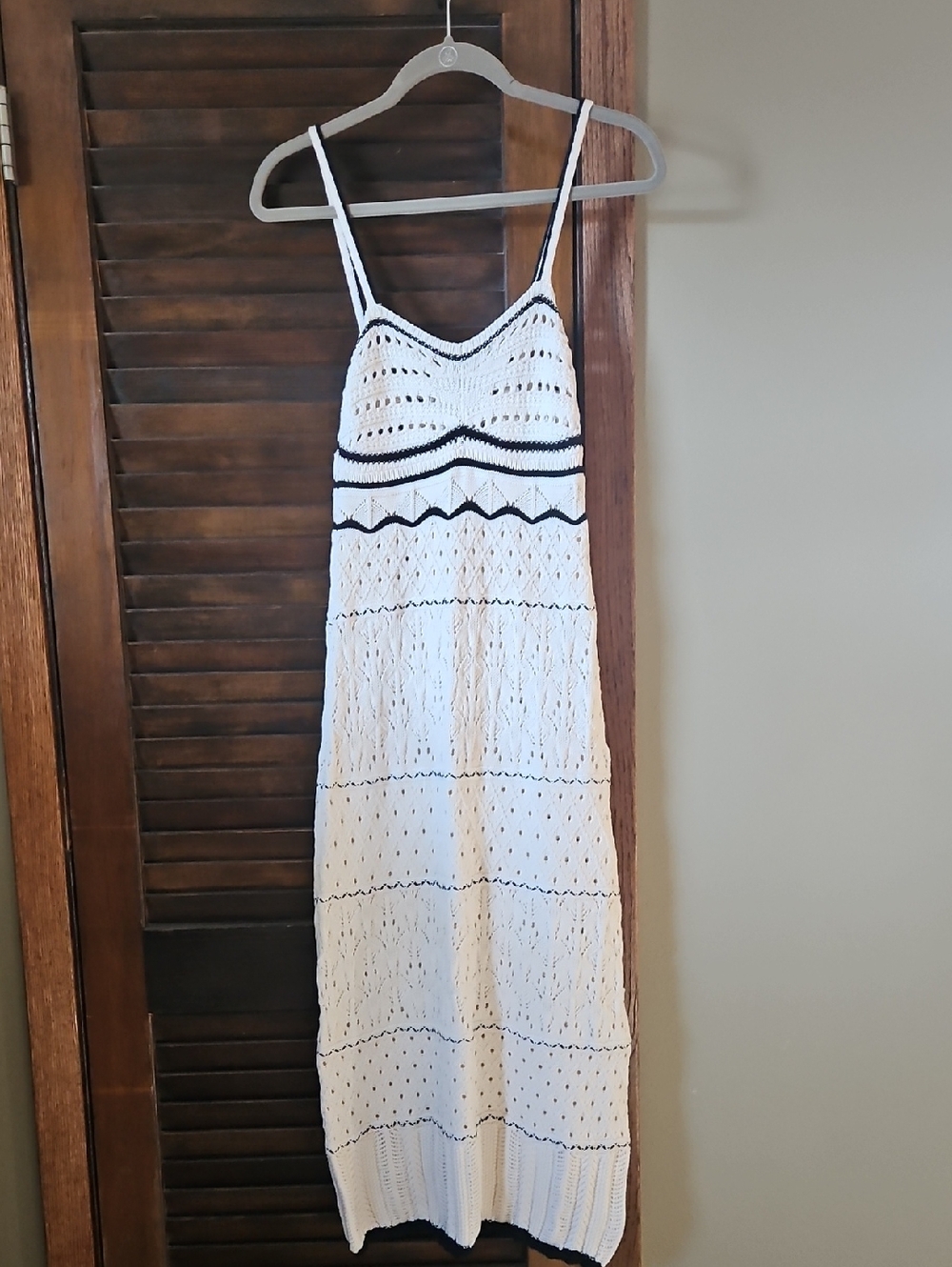 Commense White Crochet Maxi Dress with Black Trim